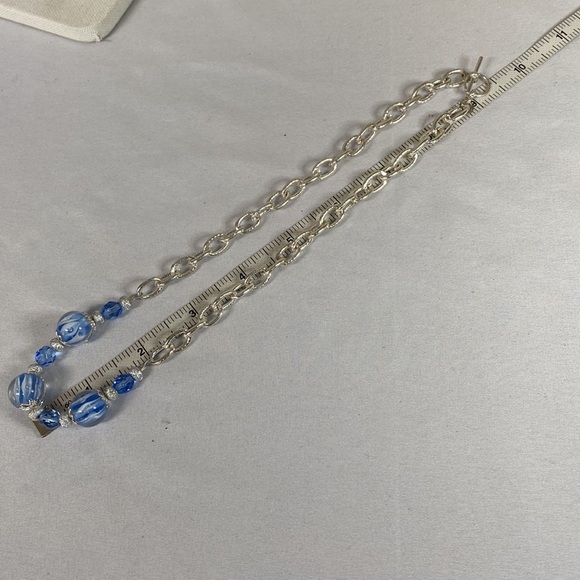 Blue glass bead silvertone chain necklace - Picture 4 of 5